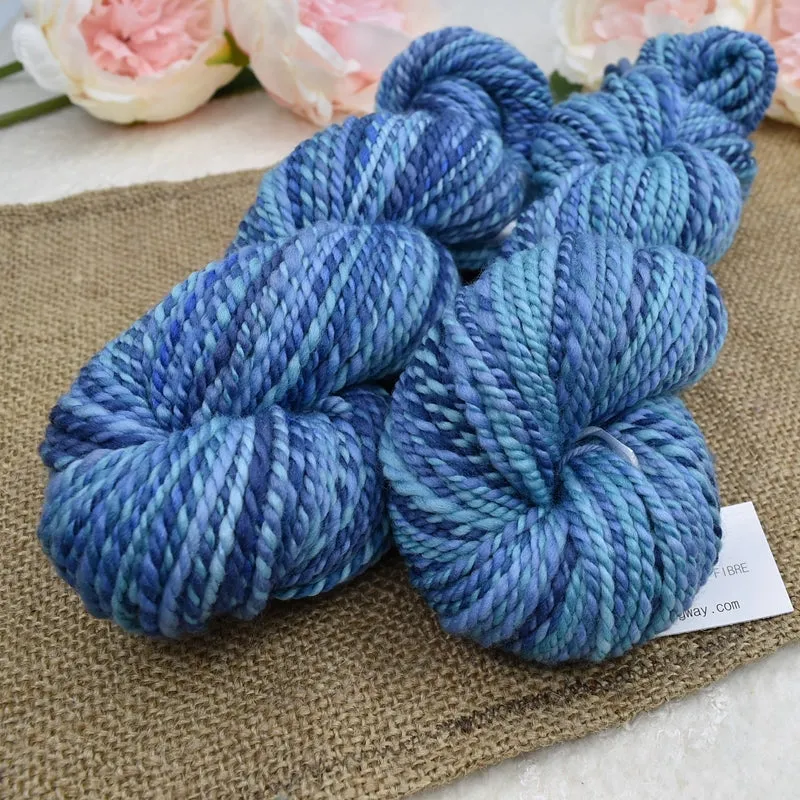 Hand Spun Tasmanian Merino Wool Chunky Yarn in Blue Sky