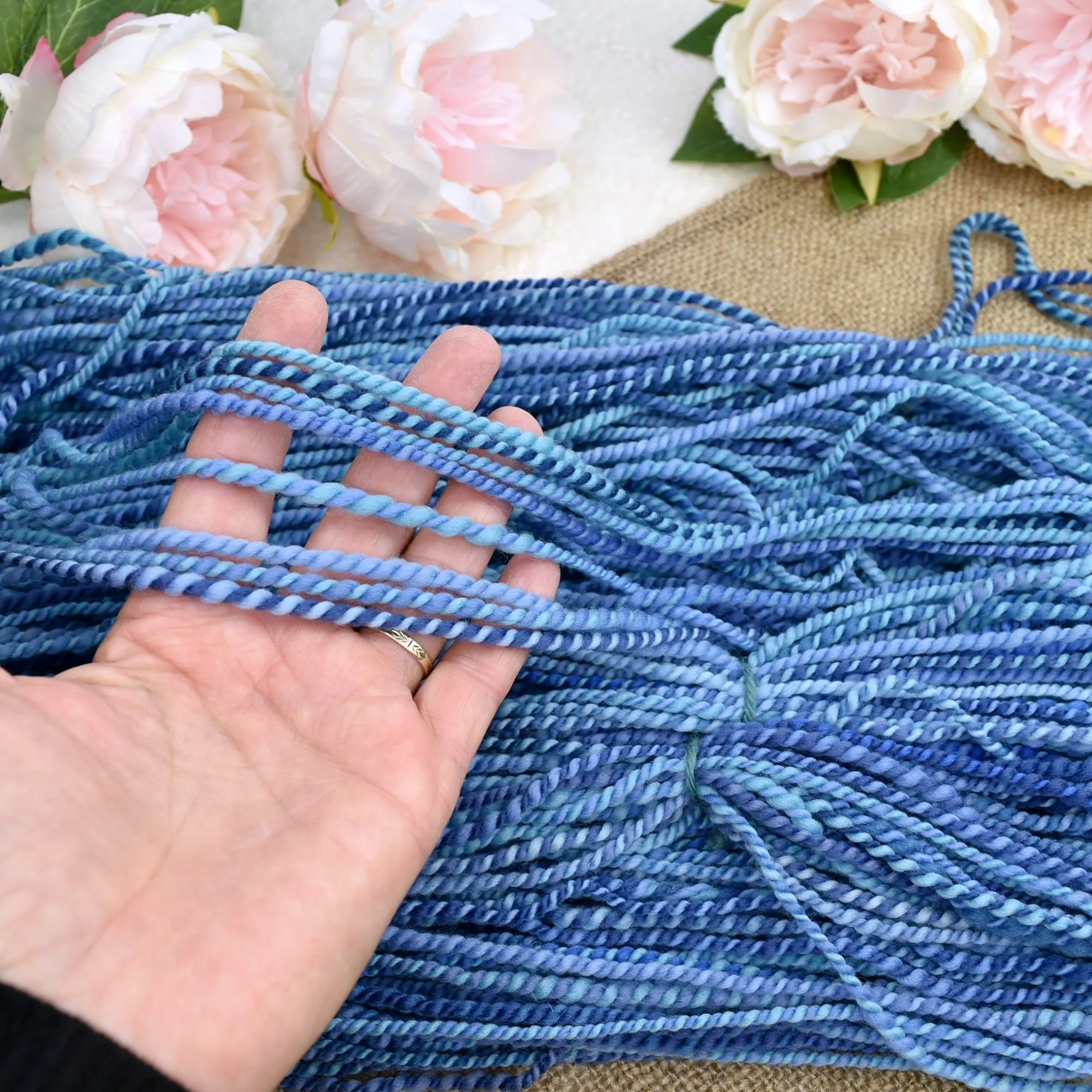 Hand Spun Tasmanian Merino Wool Chunky Yarn in Blue Sky