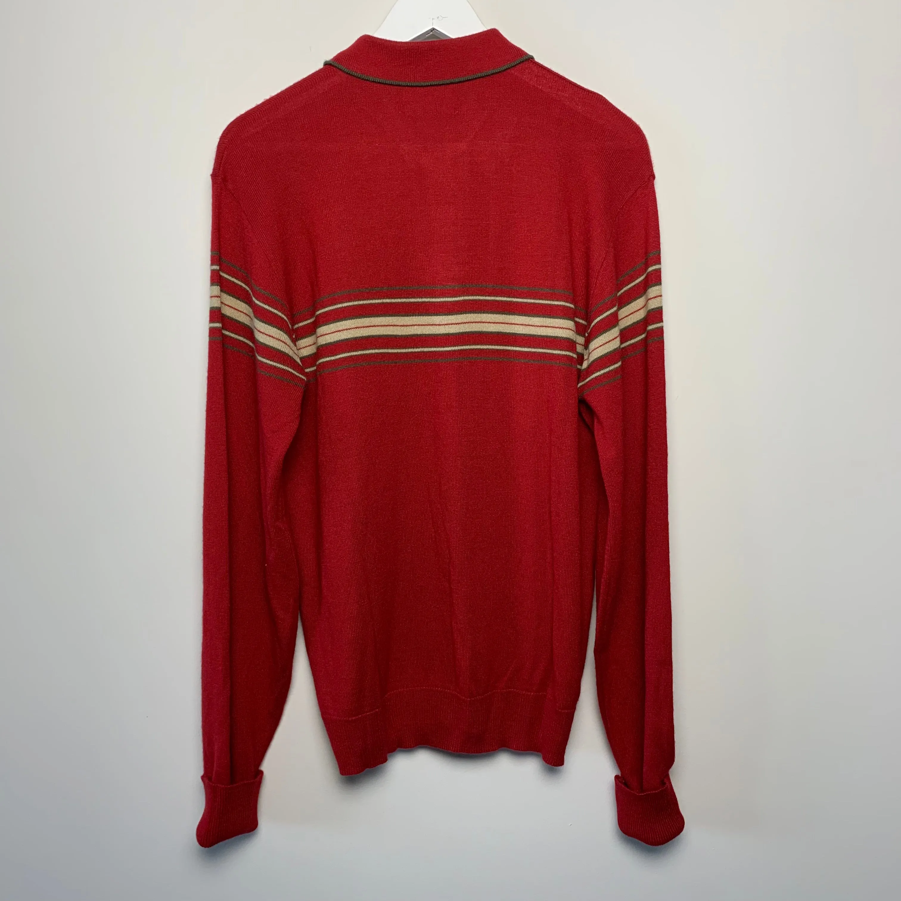 NWT 70s 80s Jantzen Red Polo Sweater with Stripes Large
