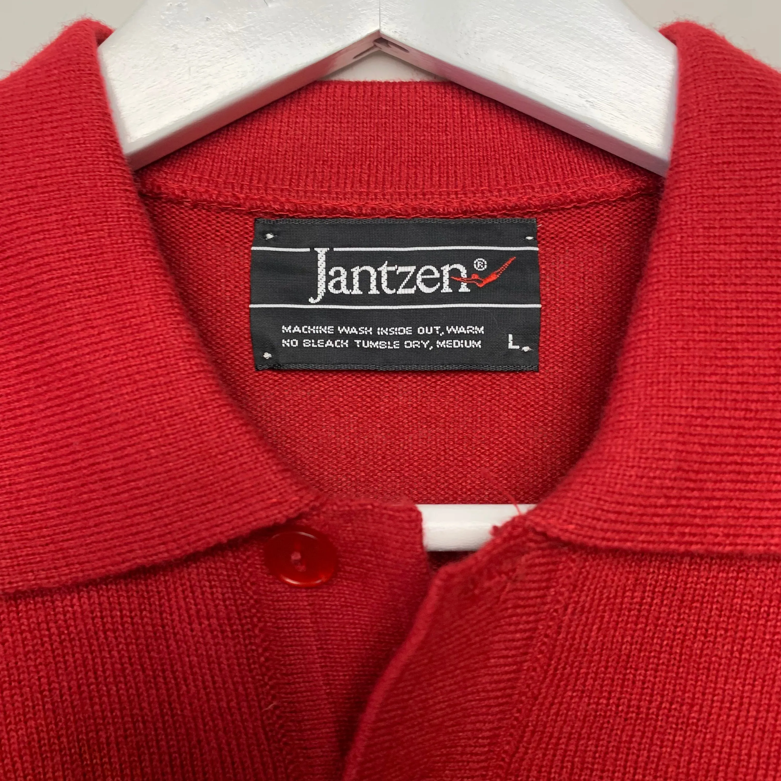 NWT 70s 80s Jantzen Red Polo Sweater with Stripes Large