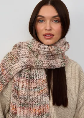 Oversized Alpaca Wool Scarf - White & Powder & Brown