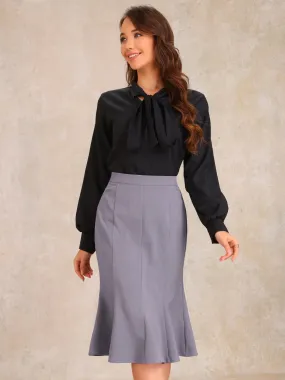 Ruffle Hem High Waist Business Pencil Midi Skirt