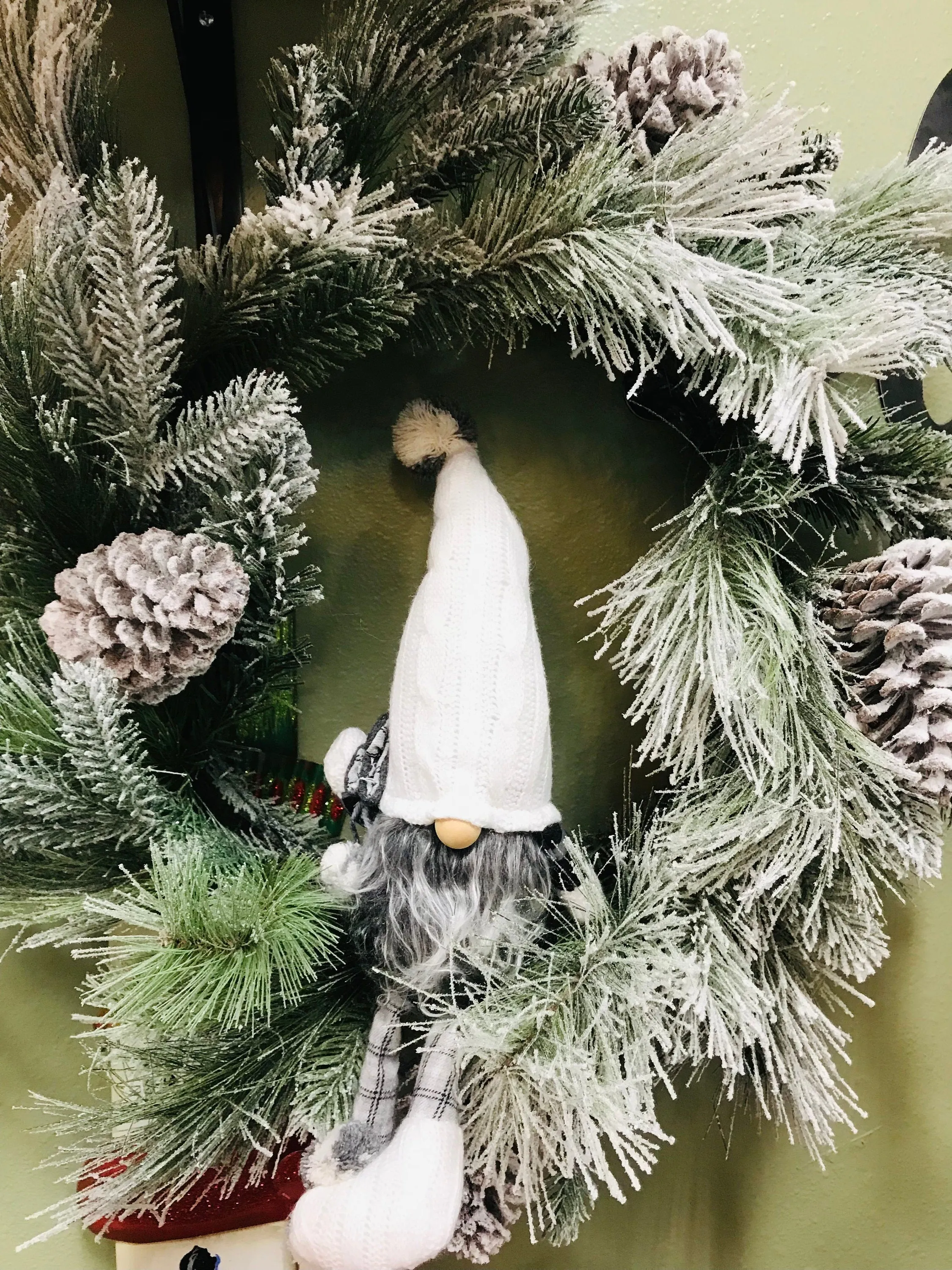 Shelf Sitting Gnome with Cable Knit Hat and Dangle Legs
