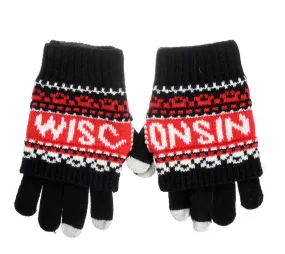 Wisconsin Black Red 2 in 1 Knit Gloves touch screen finger tips  Robin Ruth brand